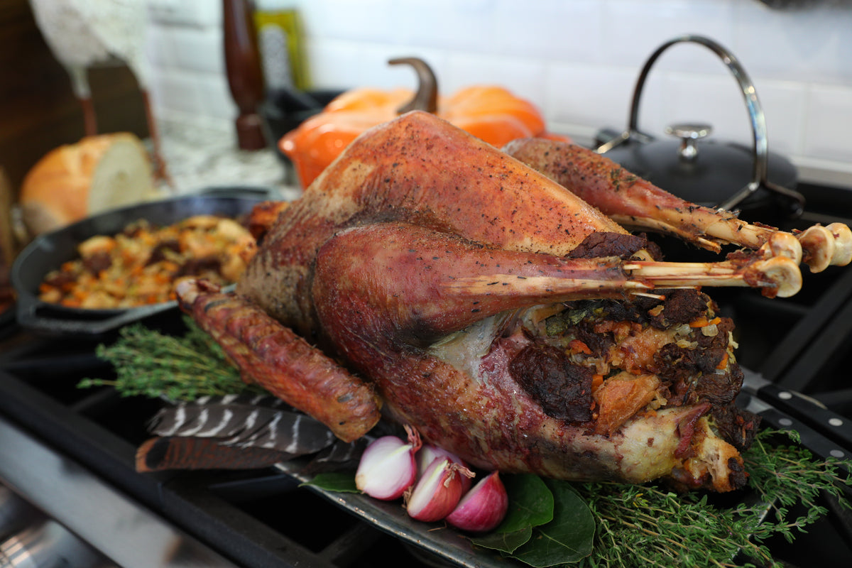 Wild Turkey with Sourdough and Venison Sausage Stuffing