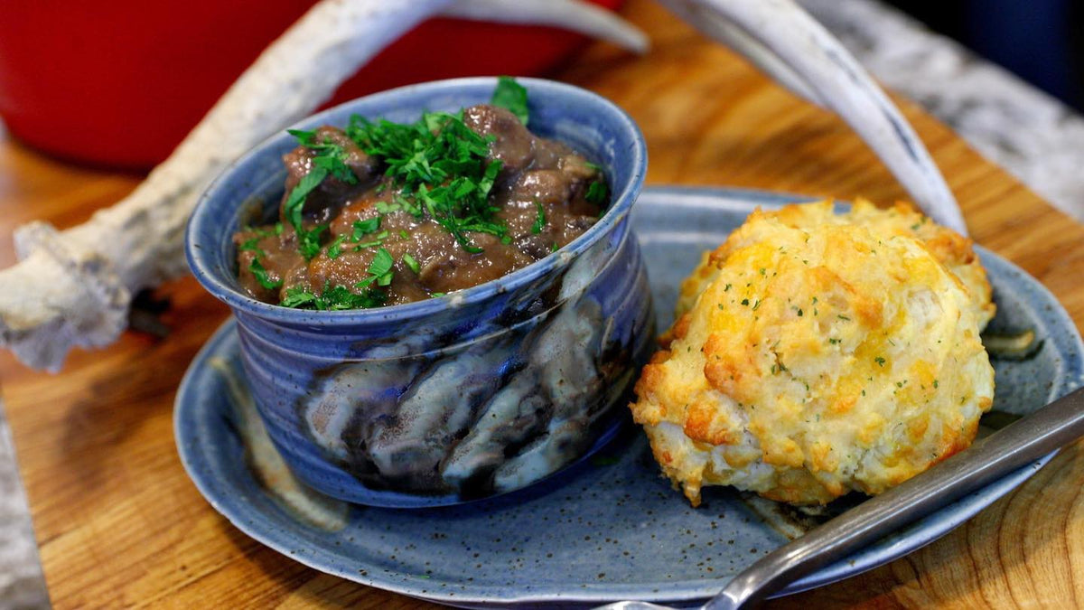 WILD VENISON STEW with BUTTERMILK BISCUITS